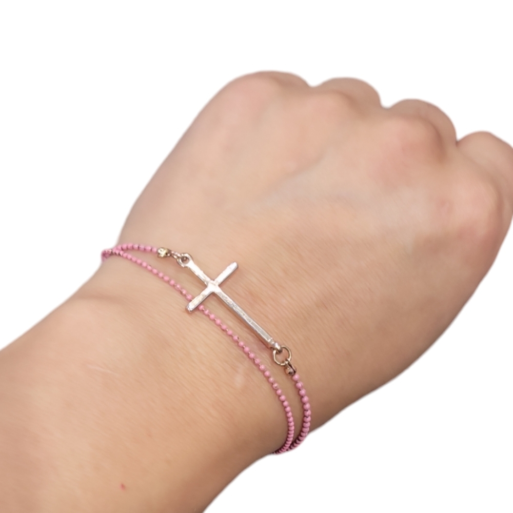 Dainty Pink Cross Bracelet